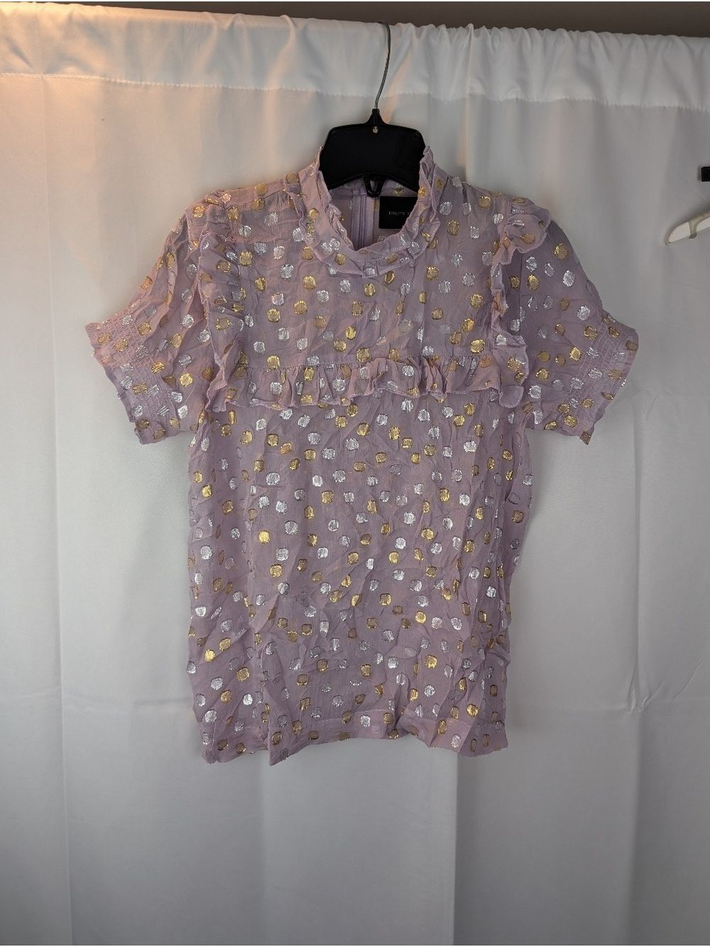 Birgitte Herskind Lavender Ruffle Dot Metallic Blouse Size S(By Measurements)
